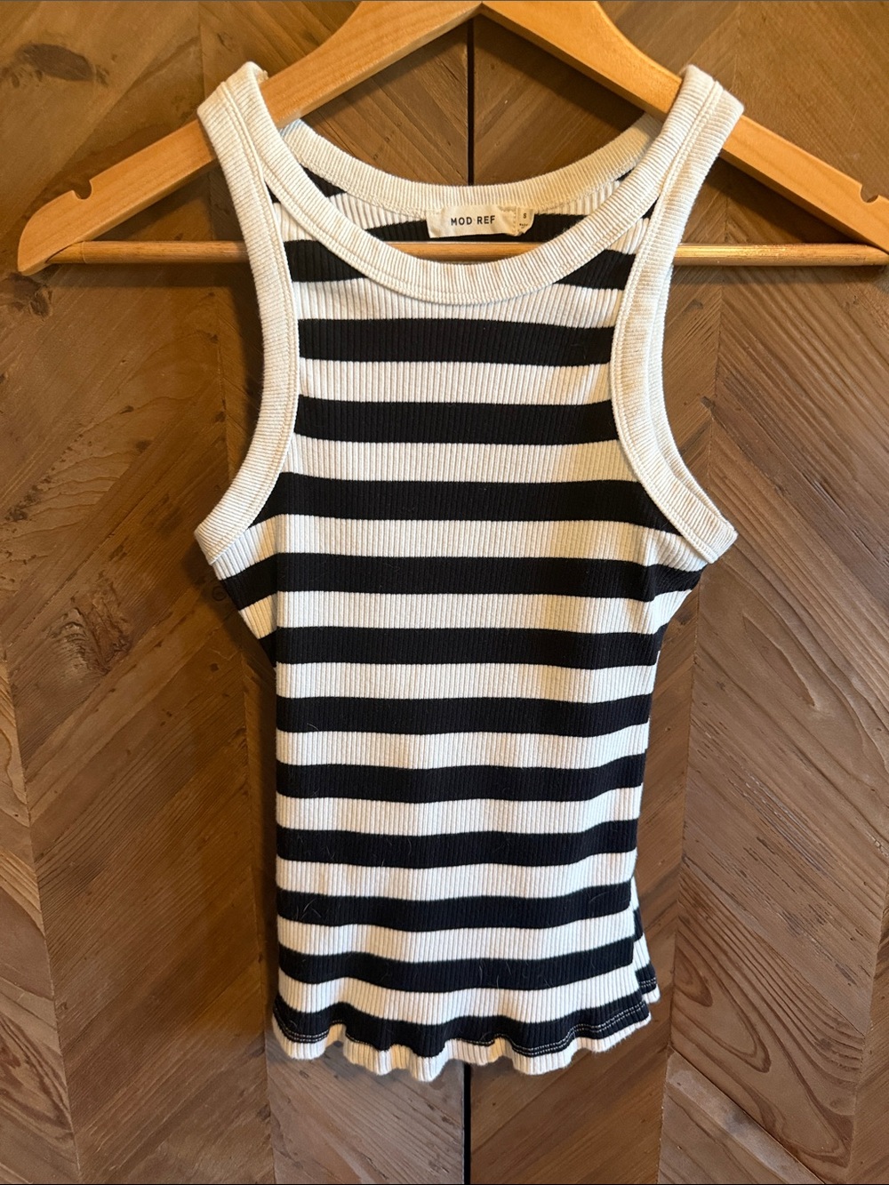 Mod Ref Black & White Striped Ribbed Tank Top